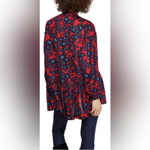 NWT Free People | Love Letter Long Sleeve Snap Front High/Low Tunic Merlot Combo - Picture 7 of 16